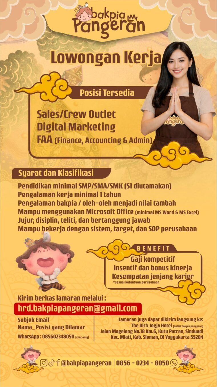 Bakpia Pangeran abre diversas vagas de emprego