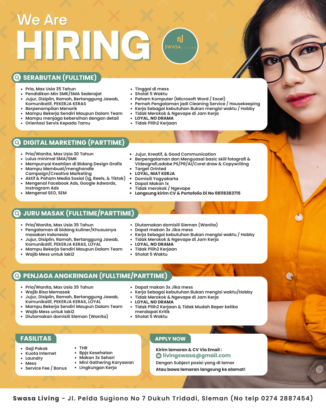 Vagas abertas na Swasa Living: Part Time e Full Time