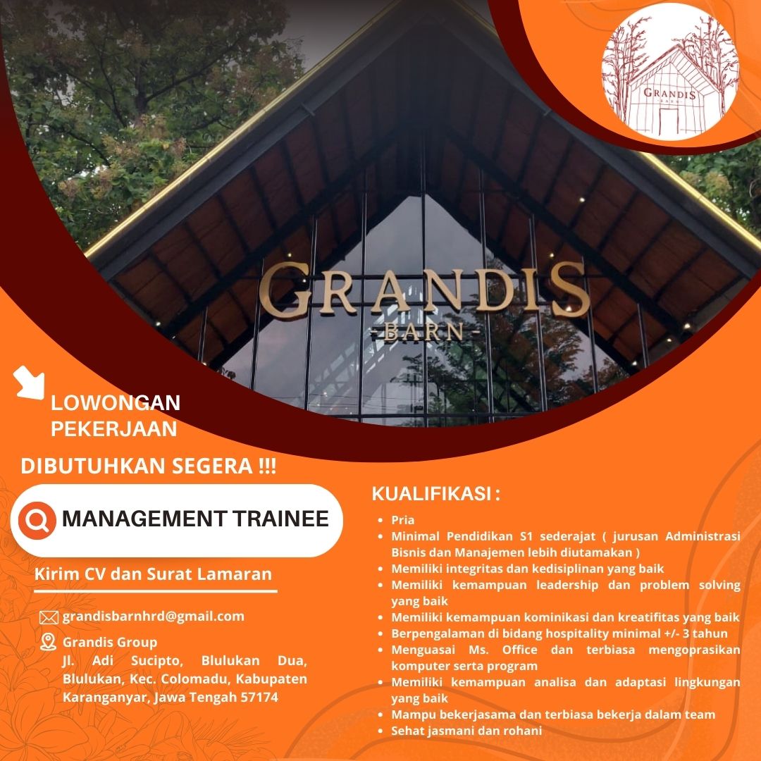 Grandis Barn Karanganyar abre vagas urgentes